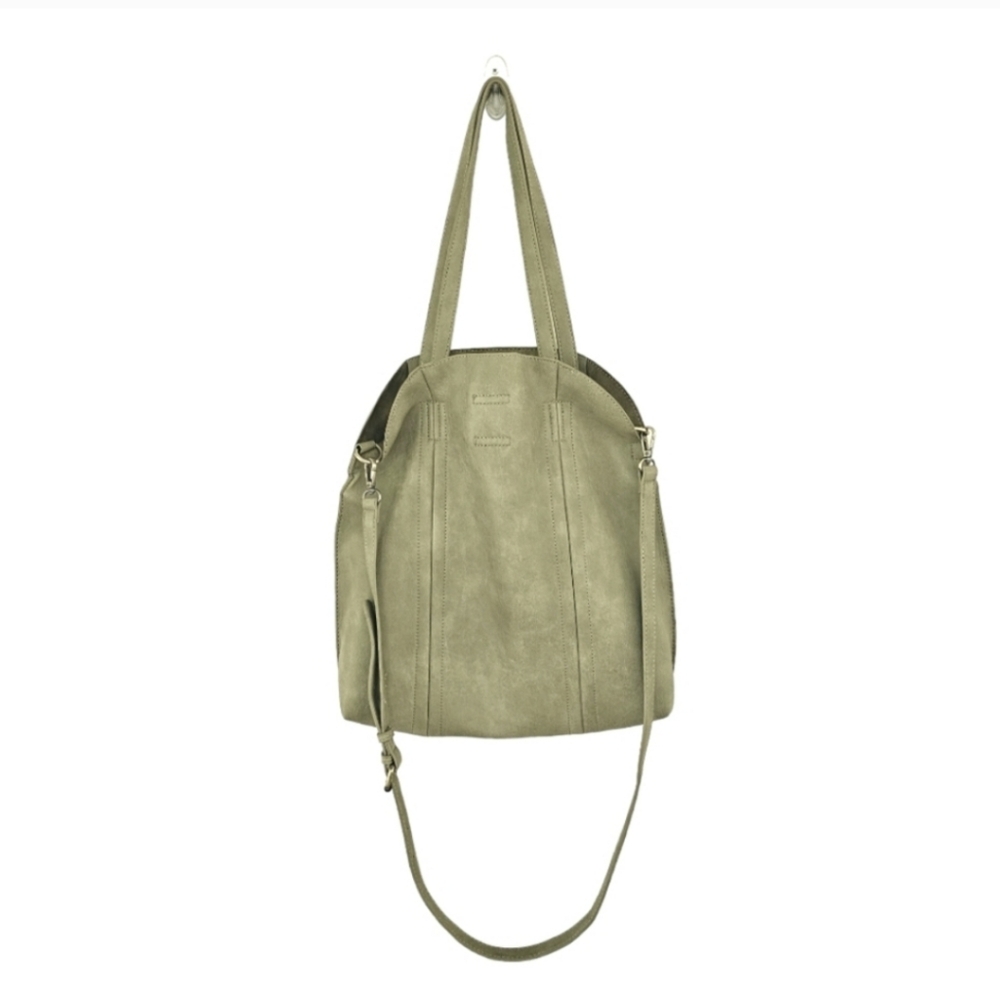 ANTIK KRAFT FAITH VEGAN LEATHER TOTE BAG IN GREEN W/REMOVABLE INSIDE PURSE